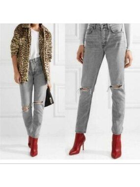 GRLFRND Karolina Lead Gray high rise distressed Ankle Denim Jeans 28